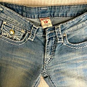 True Religion Size 27 Light Wash Joey Super T Jean with Jewel Buttons